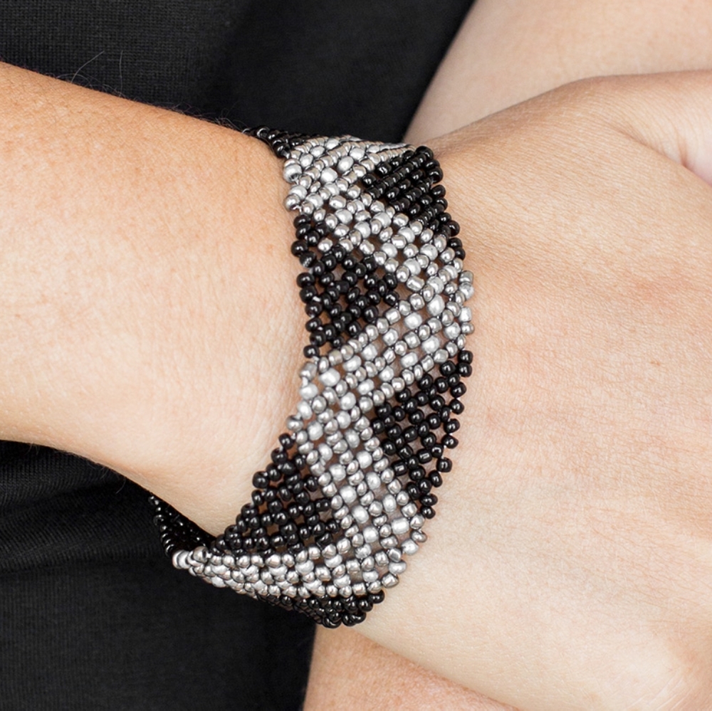 "Desert Loom" - Black & Silver Beaded Bracelet